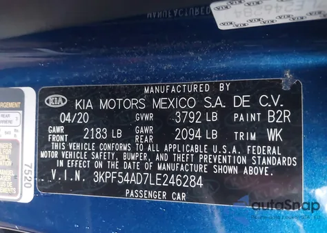 2020 Kia Forte Ex from USA, damaged, VIN 3KPF54AD7LE246284